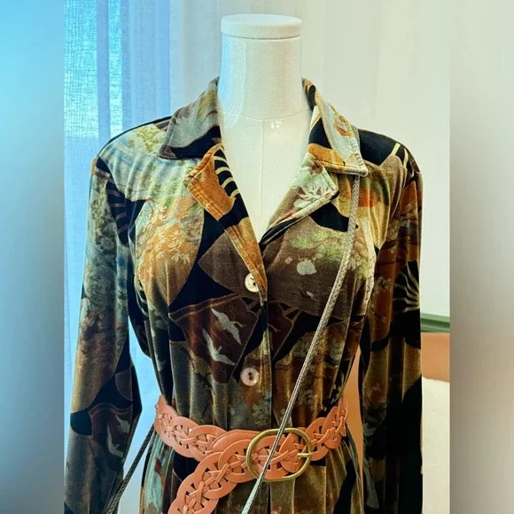 Vintage CLIO Velour/Velvet Dress olive green size US Medium EVC - Picture 3 of 6